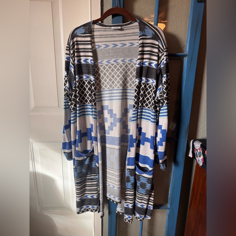 LuLaRoe Blue and Black Patterned Cardigan